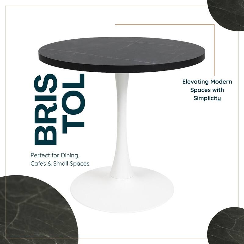 Bristol 36" Round Dining Table for 4 with MDF Top and Modern White Iron Base for Kitchen & Dining Room