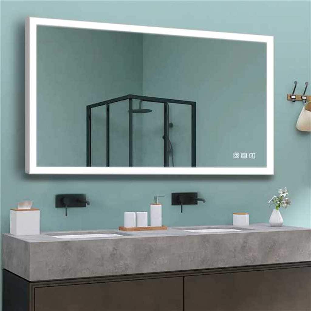 Rectangular Aluminum Framed Multi-functional Wall Mounted LED Bathroom Vanity Mirror