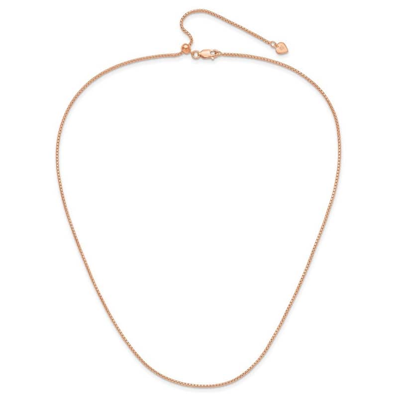 Curata 925 Sterling Silver 22" Rose Gold Plated Adjustable 1.25mm Round Box Chain Necklace