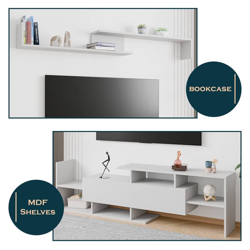 Surrey Multi-functional 60-Inch Modern Wood TV Console with Drawer, Book Case and Open Shelves in Stained Wood Finish