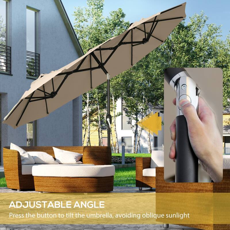 Outdoor terrace umbrella with tilting mechanism