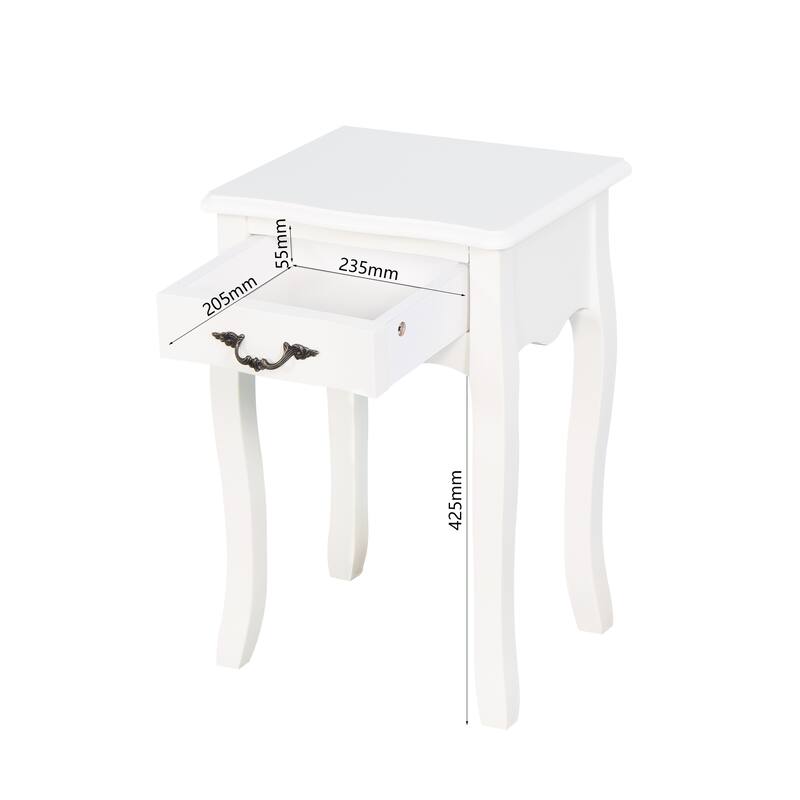 White Living Room Floor-standing Storage Table with a Drawer, 4 Curved Legs