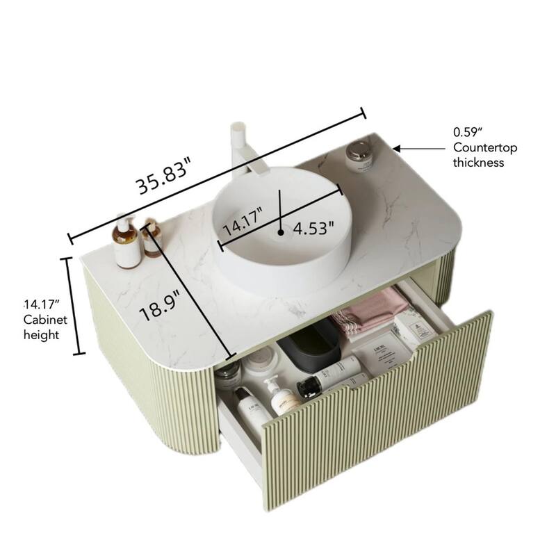 Wall Mounted Bathroom with White Round Ceramic Basin and Drawer