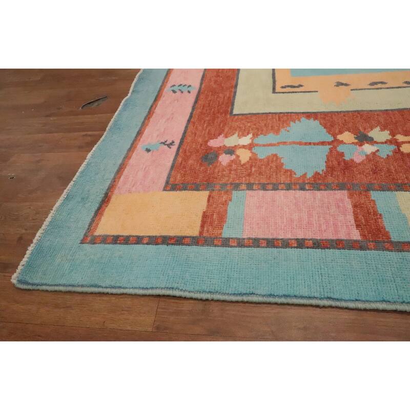 Hand Knotted Oriental 100% Wool Carpet Modern Geometric Multi-Colored Gabbeh Area Rug - 8' 10'' X 6' 3''