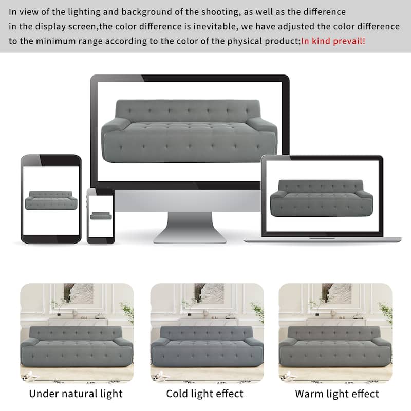 86.2" Upholstered Sofa, Minimalist Tufted Design, 3-Seater, Foam + Pocket Spring