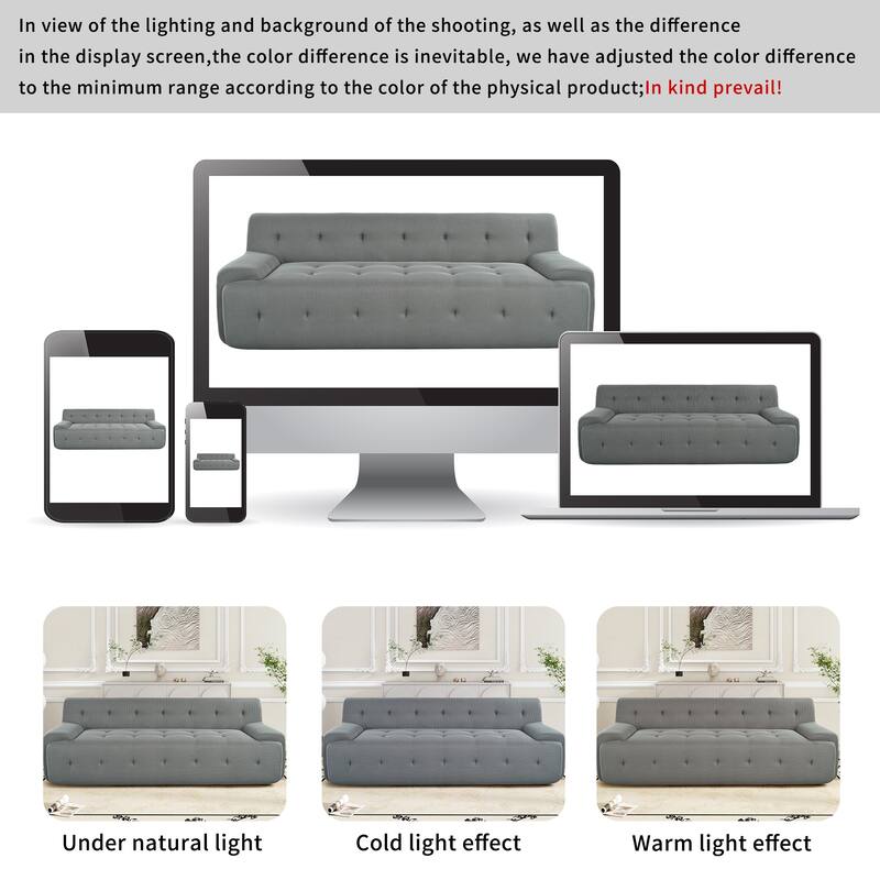 86.2'' Modern Minimalist Style Tufted Design Upholstered 3-Seat Modular Lounge Sofa, Grey, Polyester