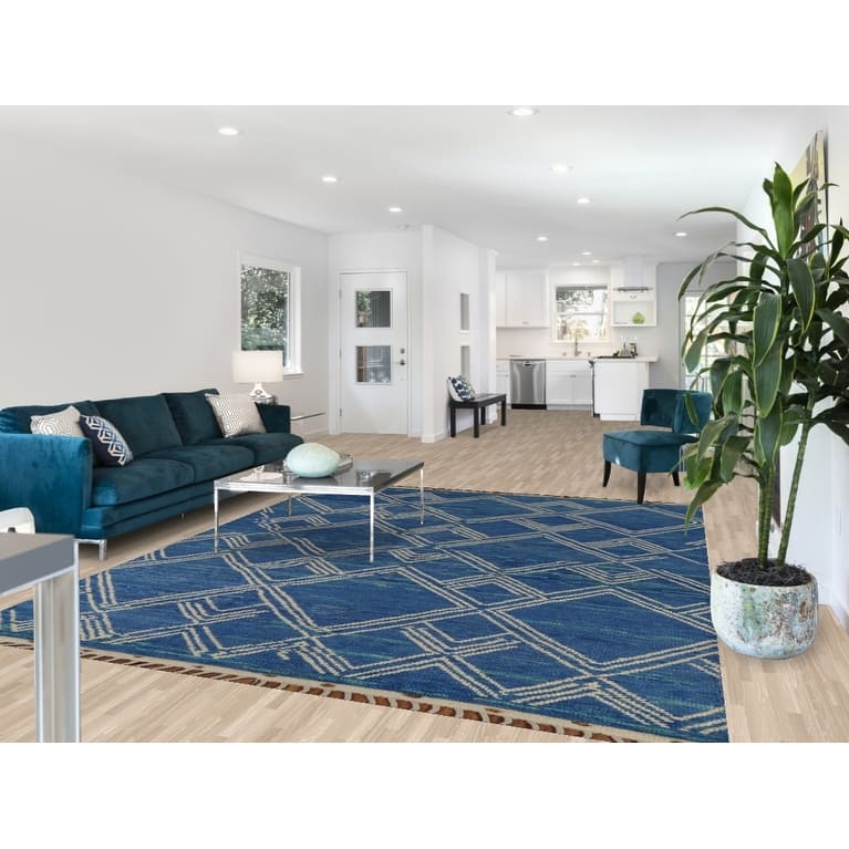 Blue Moroccan Oriental Area Rug Handmade Wool Carpet - 7'11"x 9'10"