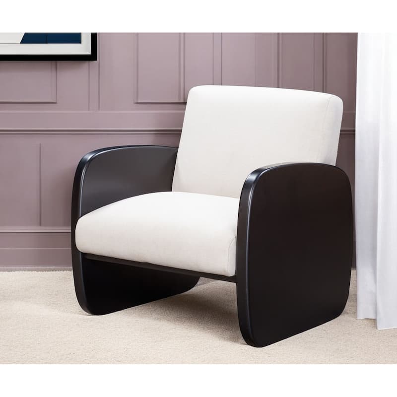 HomeRoots 29" White And Black Linen And Wood Arm Chair - 28.54' X '27.95' X '23.94 - 28.54' X '27.95' X '23.94
