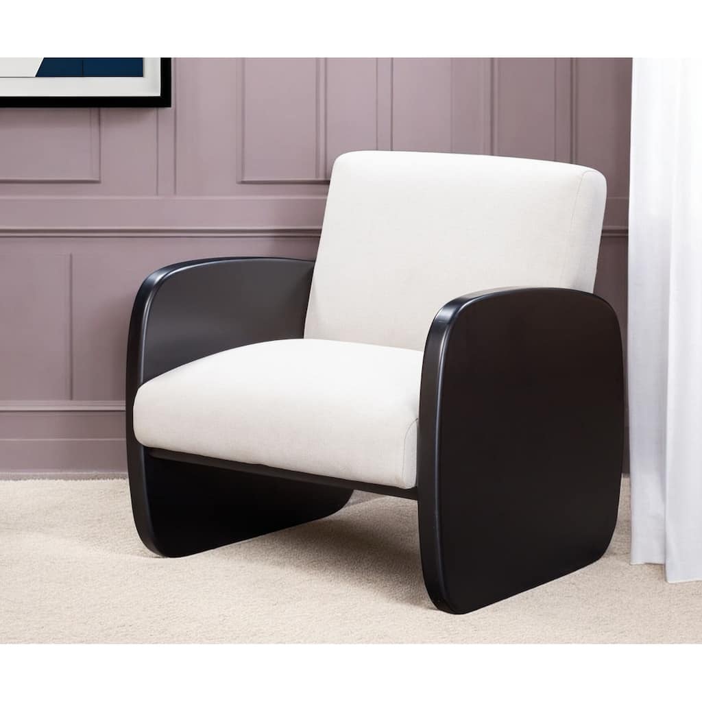 HomeRoots 29" White And Black Linen And Wood Arm Chair - 28.54' X '27.95' X '23.94
