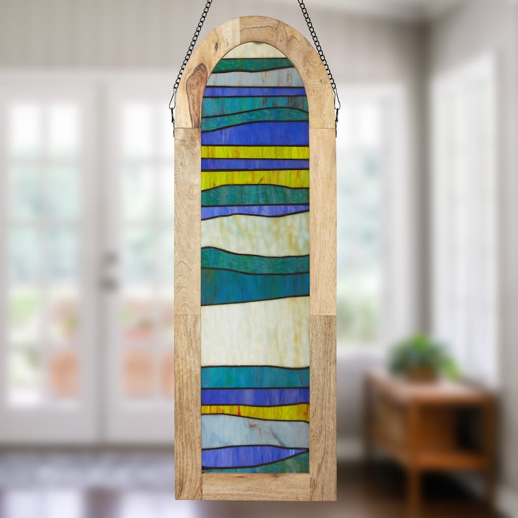 River of Goods 36-Inch Geometric Wave Pattern Stained Glass Window Panel - 12" x 1" x 36"