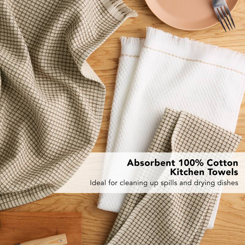 KITCHENAID Gourmet Series Gridlines Kitchen Towels 3-Pack Set, 100% Cotton Absorbent - 18"x28"