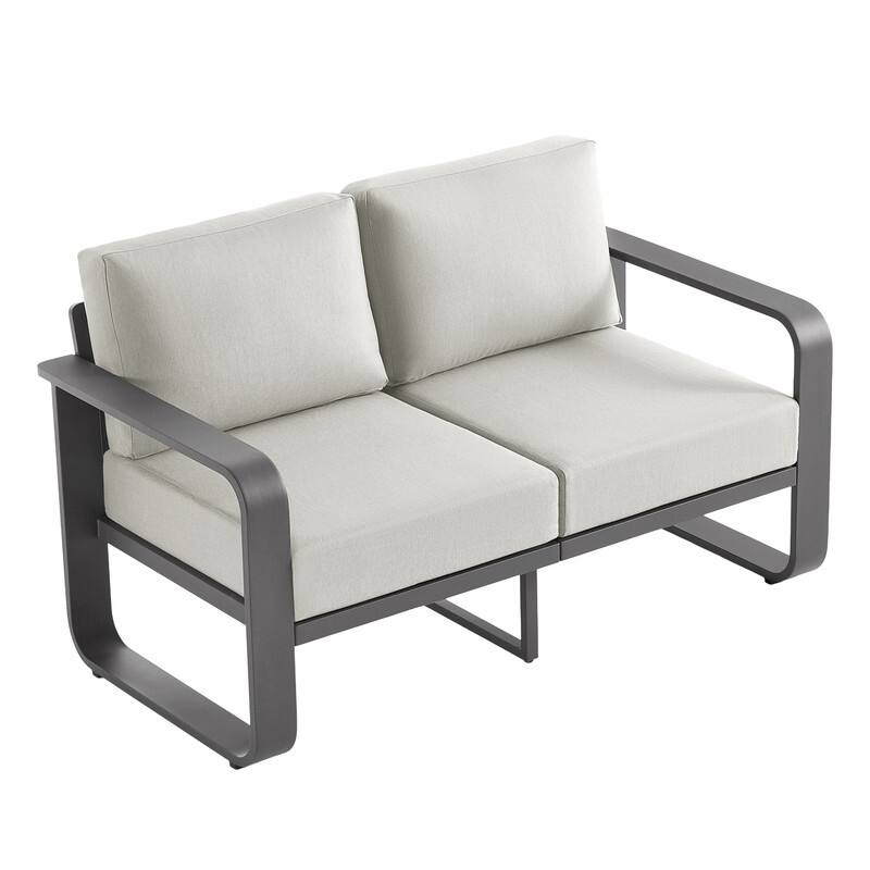 Spruce & Spring Outdoor Patio Furniture Set Aluminum Sofa Accent Chair - Loveseat - Light Gray