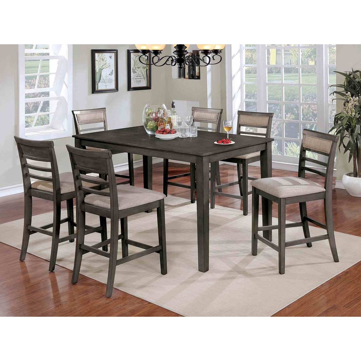 Transitional Weathered Gray Finish Counter Height Set 4PC Table and Chairs