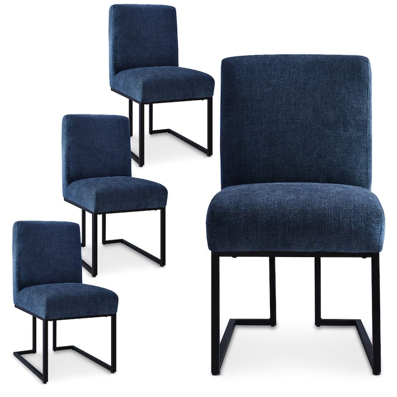 Chenille Upholstered Dining Chair with Black Metal Legs