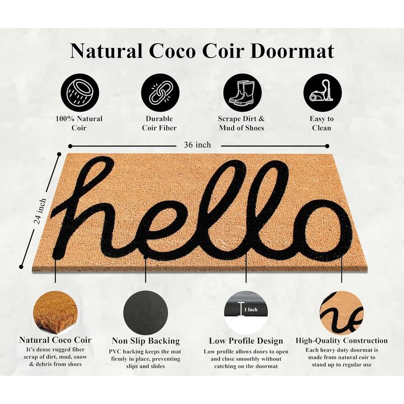 A1HC First Impression 'HELLO' Entry Coir Flocked Doormat