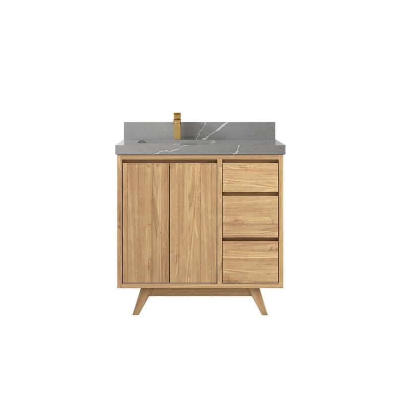 Willow Collections 36 in. W x 22 in. D Madison Teak Left Offset Sink Bathroom Vanity with Countertop