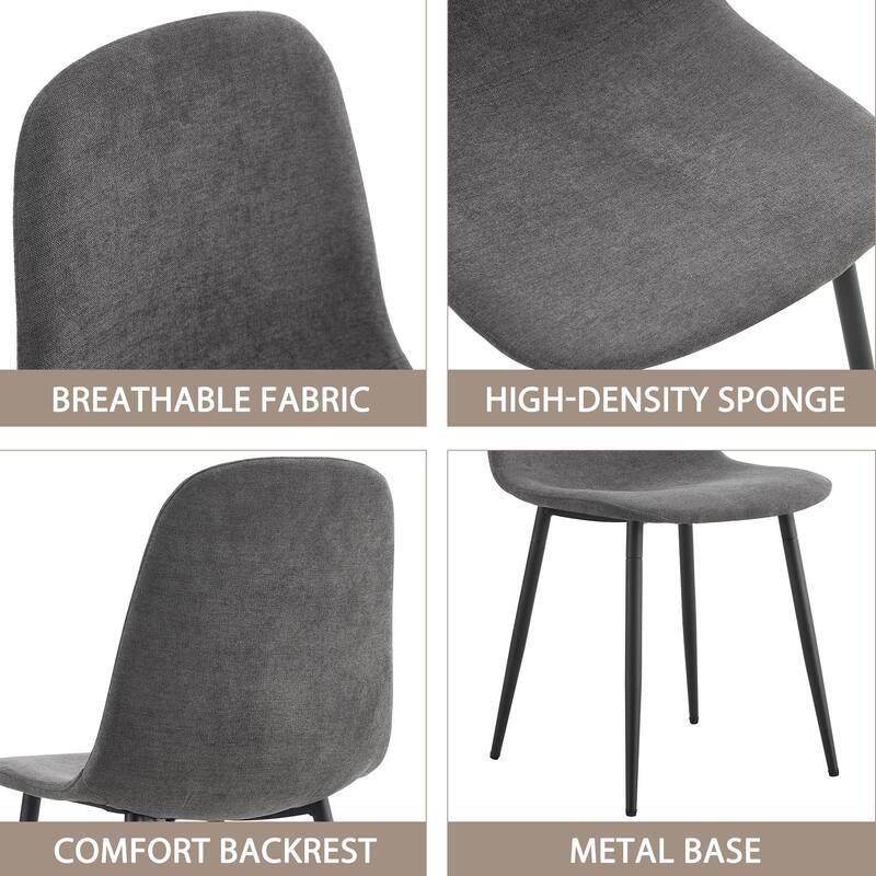 Modern Mid-Century Stable Comfortable Black Dining Chair Set of 4 Upholstered Side Chairs
