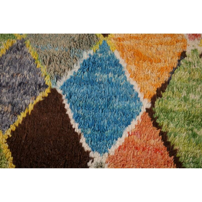 Colorful Trellis Plush Moroccan Area Rug Hand-Knotted Wool Carpet - 8'5" x 13'1"