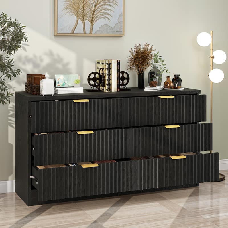 Moasis 6-drawer Dresser Double Chest of Drawer Dresser with Fluted Panel