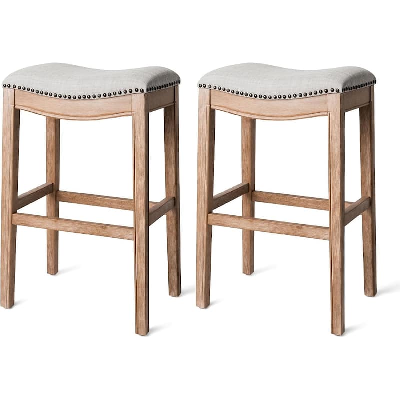 Maven Lane 31" Adrien Saddle Kitchen Bar Height Stool - N/A - Set of 2 - Weathered Oak