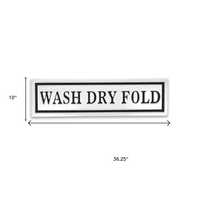 HomeRoots 10" X 36" White And Black Wash Dry Fold Metal Wall Decor