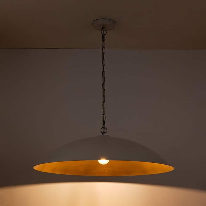 1-Light Black Gold Oversized Metal Dome Pendant Light - 27in