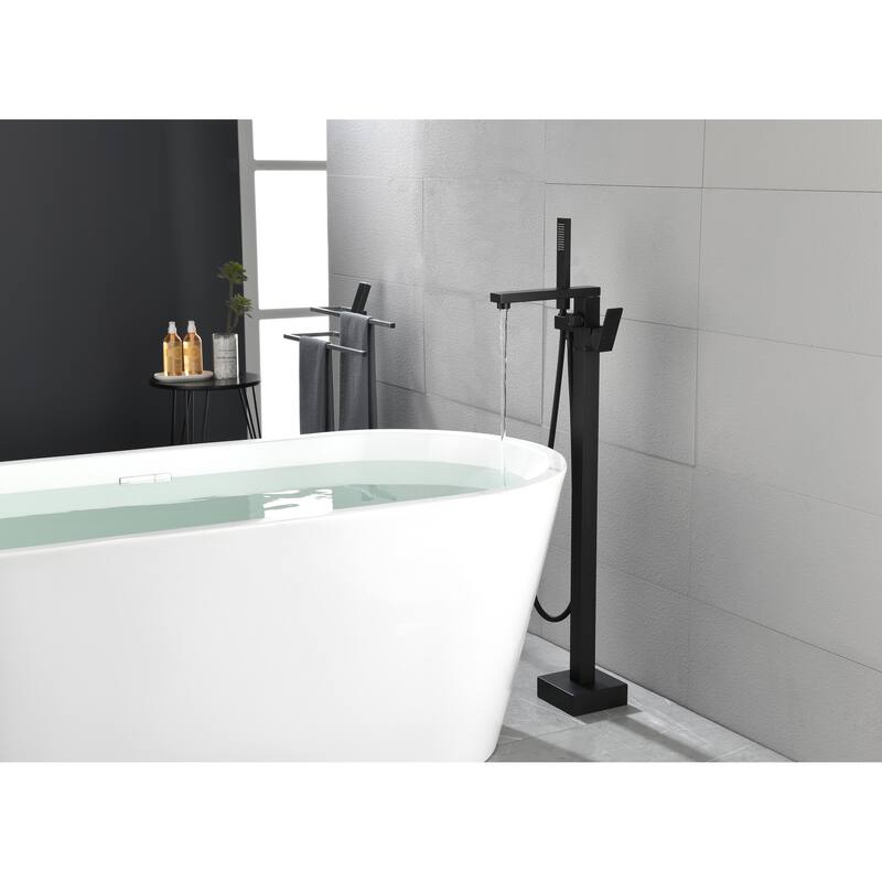 Floor Mounted Tub Faucet High Flow Freestanding Tub Filler Faucet with Handheld Shower Head and Swivel Spout