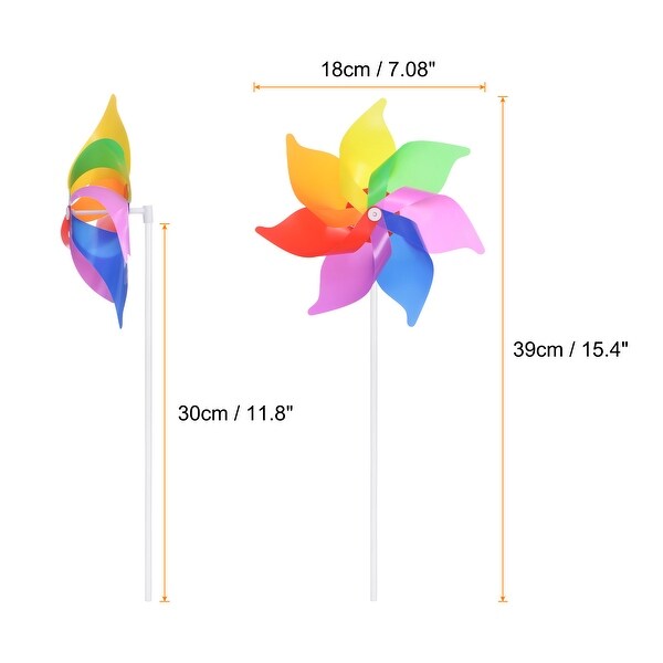 15.4 Inch Rainbow Pinwheels Plastic Windmill for Party Decorations
