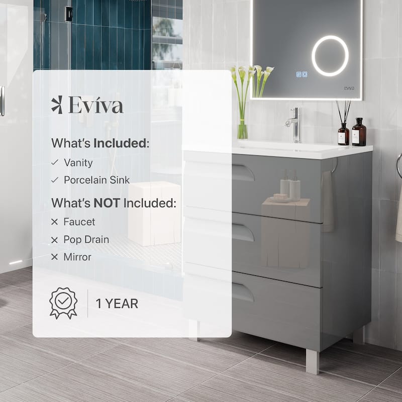 Eviva Joy 28"W Bath Vanity with Porcelain Top & Integrated Sink