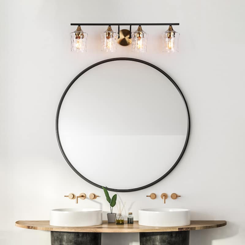 2/3/4-Light Modern Gold Black Bathroom Vanity Light Wall Sconce with Hammered Glass