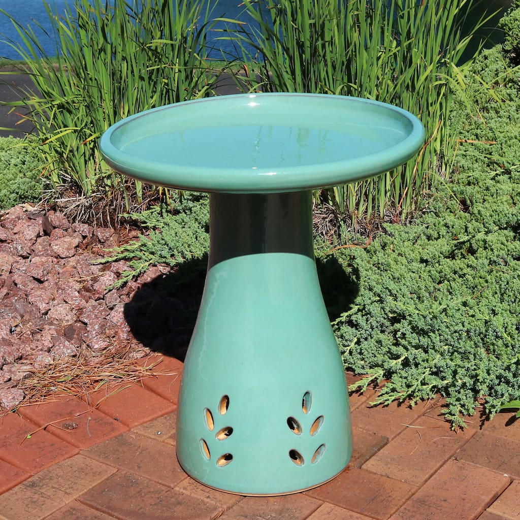 Sunnydaze Glazed Ceramic Outdoor Bird Bath - UV/Frost Resistant
