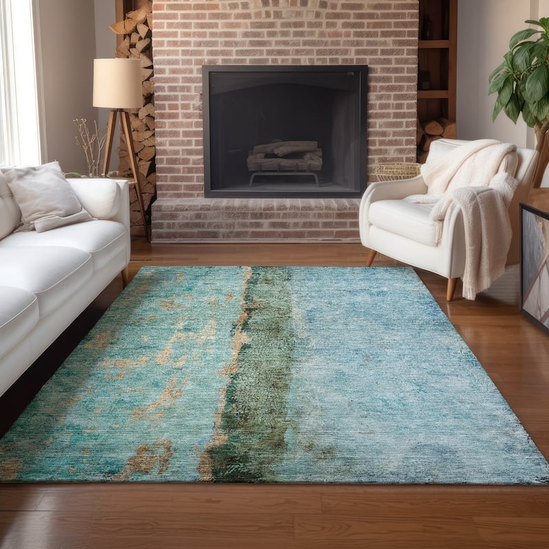 Machine Washable Indoor/ Outdoor Chantille Modern Contemporary Rug - Blue - 5' x 7'6"