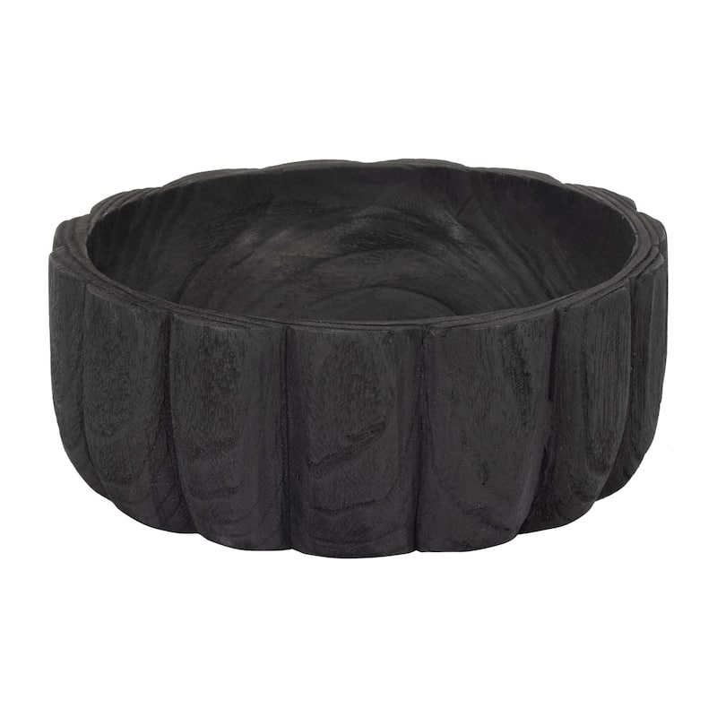 Sagebrook Home Carved Elemental Bowl, 9" Wood - Perfect for Interiors, Exquisite Centerpiece Bowl - 9" x 9" x 4" - Black