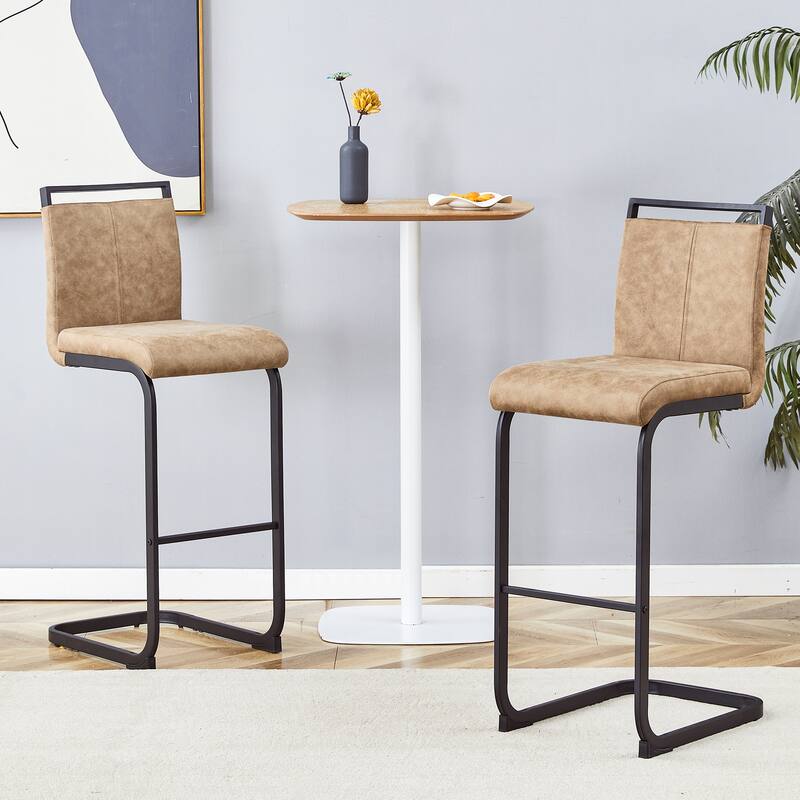 Counter Height Bar Stools Set of 2, Tech Fabric Bar Stool with Metal Footrest, Kitchen Island Chairs with Back