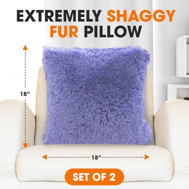 Cheer Collection Super Soft Shaggy Long Hair Throw Pillows Set of 2 Plush Accent Cushions