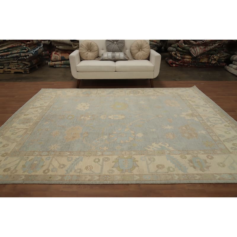Hand Knotted Oriental 100% Wool Carpet Transitional All-Over Greys & Charcoal Oushak Area Rug - 9' 9'' X 8' 0''