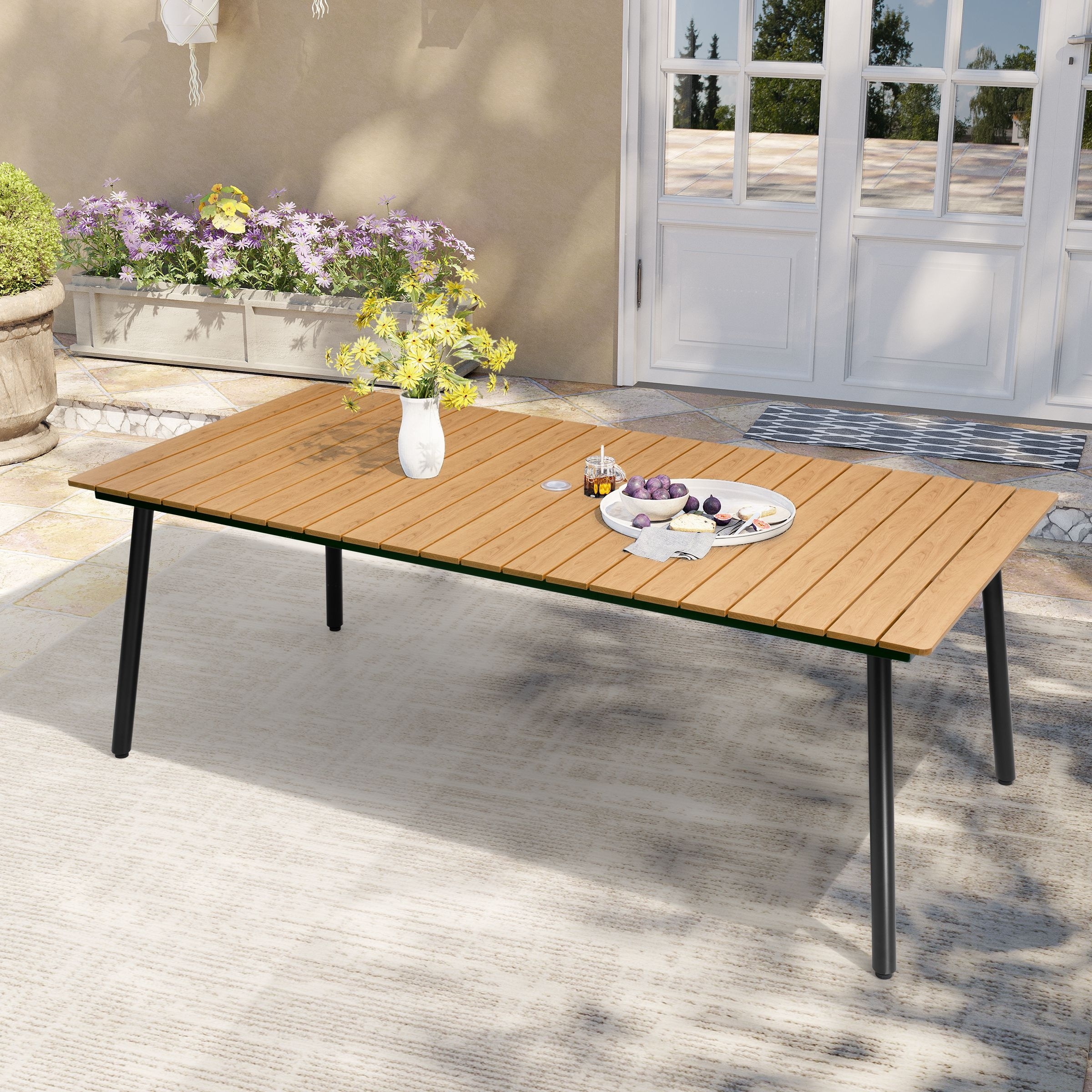 Pellebant Outdoor Rectangle Aluminum Dining Table with Umbrella Hole Bed Bath Beyond 37133543