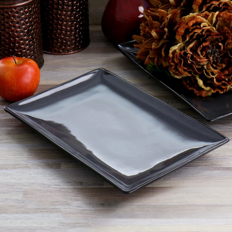 Gibson Home Urban Cafe 2 Pc 12 In Rectangle Stoneware Platter Set Grey - 12"x8.25"1.15"