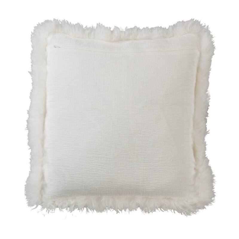 Cozy and Stylish Linen Poly Filled Throw Pillow with Plush Lamb Border