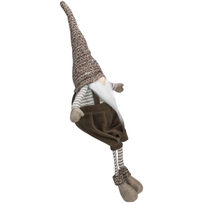 23.5" Brown and White Sitting Tabletop Gnome Christmas Decoration