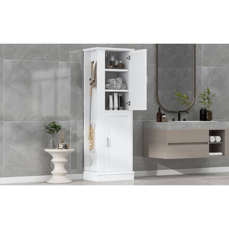Roomfitters Tall Bathroom Cabinet with Hook Adjustable Shelf and Freestanding Painted MDF Design