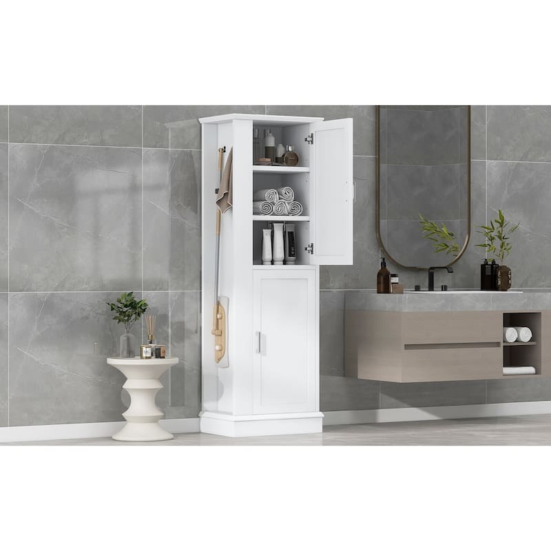 Tall Bathroom Storage Cabinet, Freestanding Floor Cabinet, Storage Organizer Cabinet with Side Hook & Adjustable Shelf