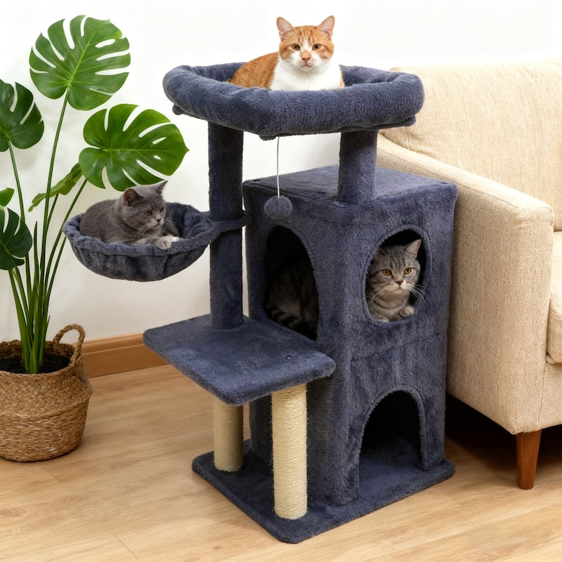 Gymax 33.5'' Cat Tree w/ 2-Tier Condo Padded Plush Top Perch Sisal