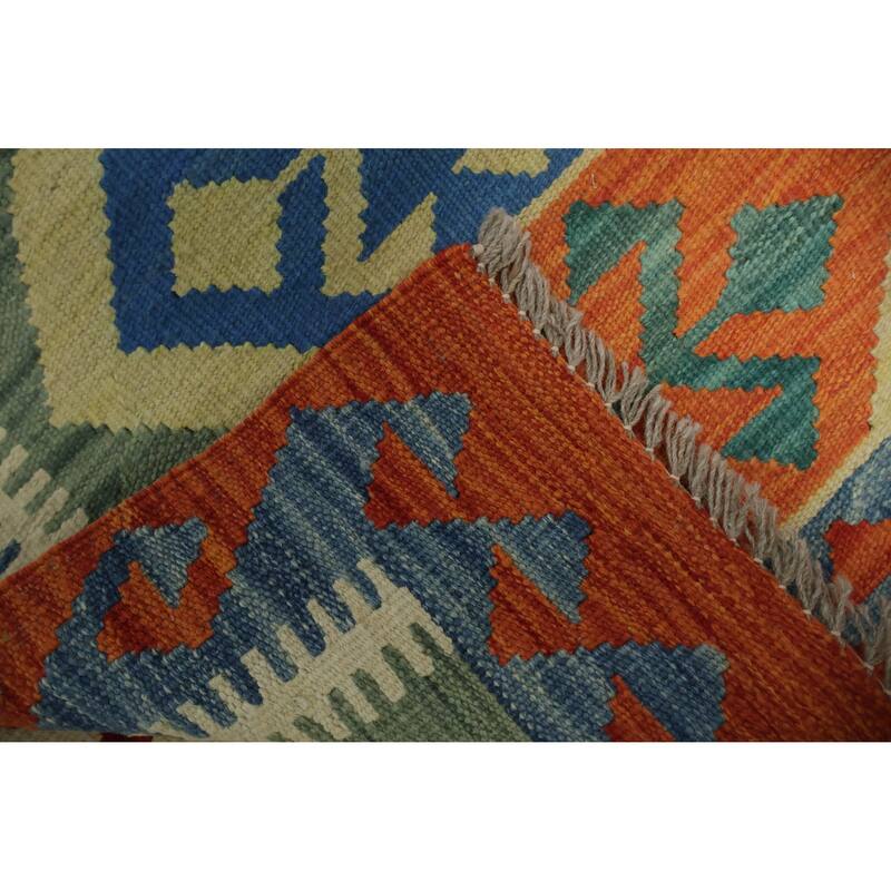 Hand Woven Oriental 100% Wool Carpet Southwestern Tribal Green Kilim Area Rug - 4' 11'' X 3' 4''