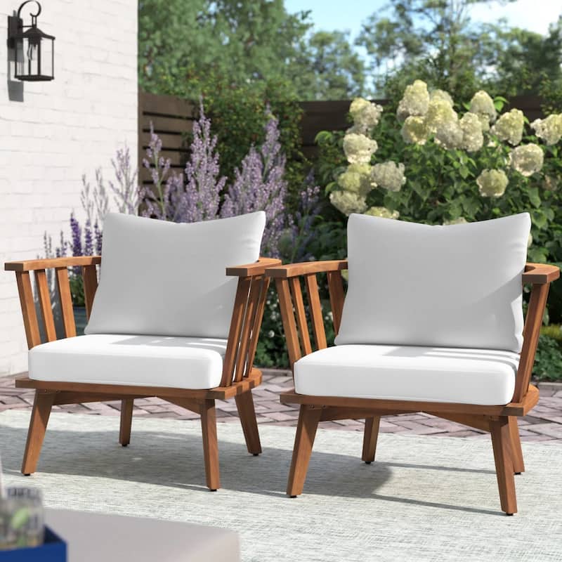 Set of 2 Acacia Patio Club Chair with Cushion by Christopher Knight Home