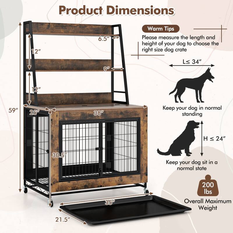 Gymax Dog Crate Furniture w/ Storage Shelves Industrial Dog Kennel w/