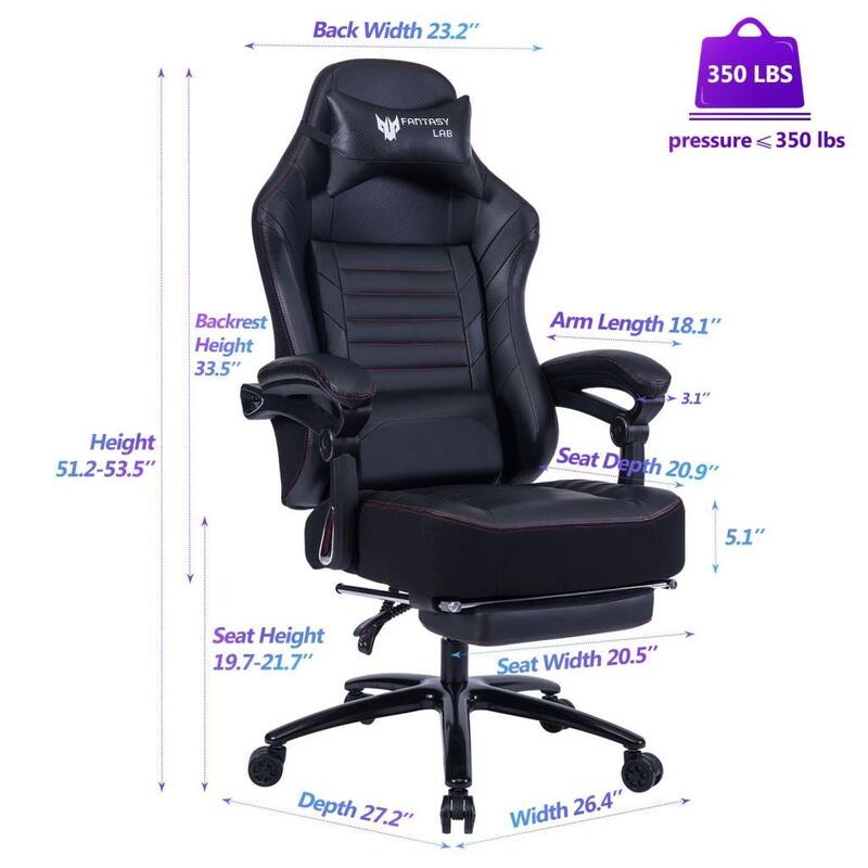 PU Racing Gaming Chair with Massage Lumbar Support and Retractable Footrest