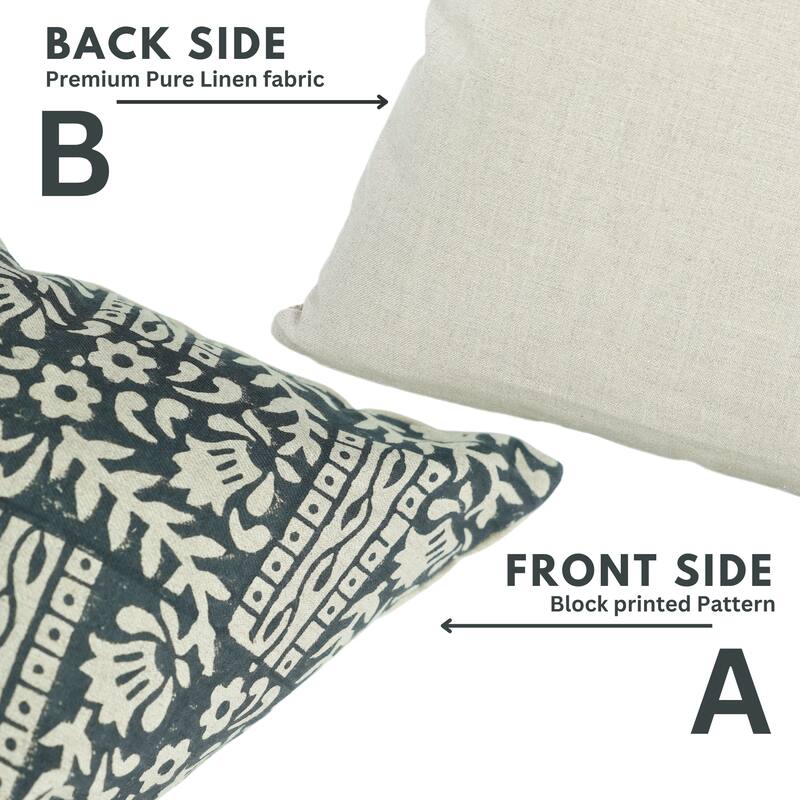 Fabdivine Block Print 12x20 Inch Pillow Cover Pure Linen Floral Farmhouse Decor Accent for Brown Soft, Cushion Case, Kanak Buti
