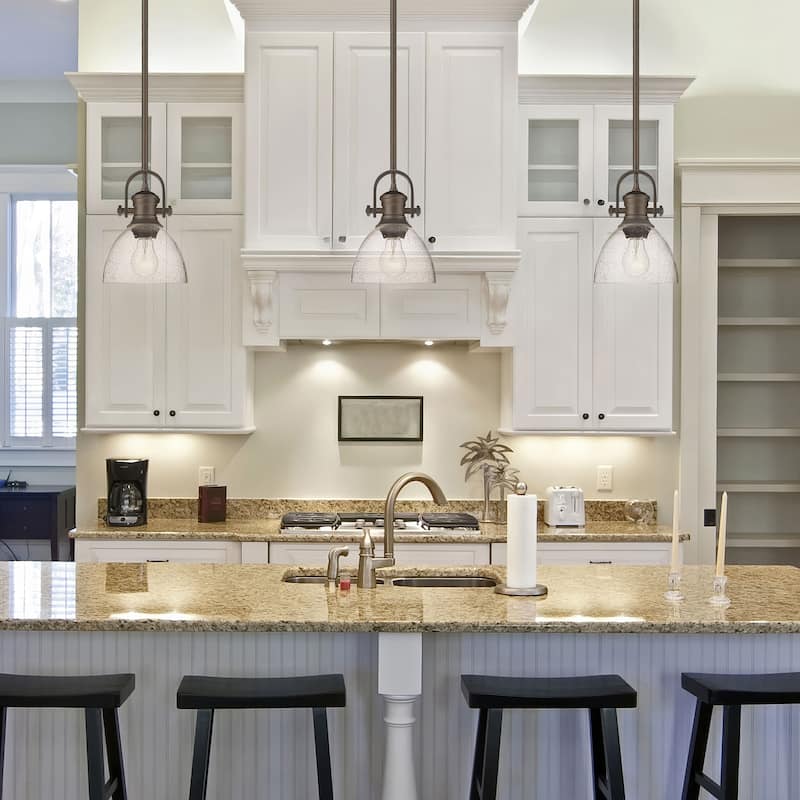 Yep by Golden Lighting Hines 1-light 7in Pendant in Rubbed Bronze and Seeded Glass