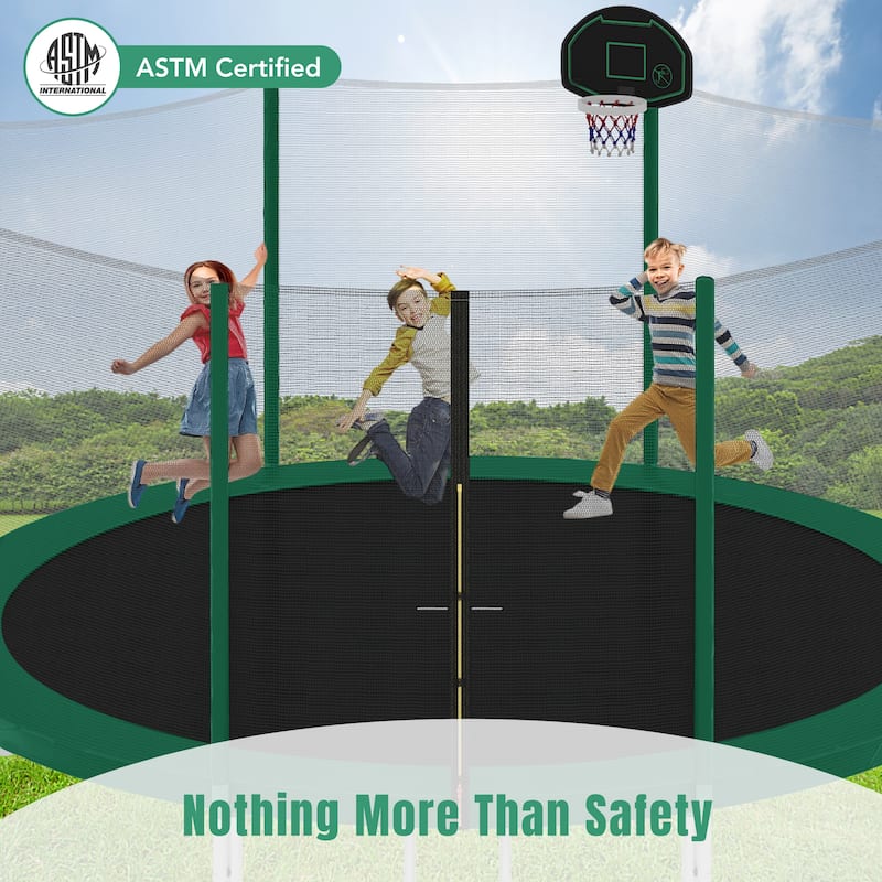 14FT Kids Trampoline with Safety Net Basketball Hoop Ladder Easy Assembly Round Outdoor